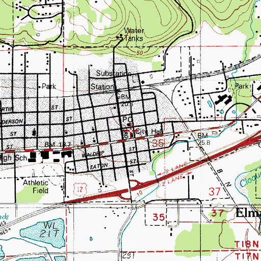 Topographic Map of Elma Timberland Library, WA
