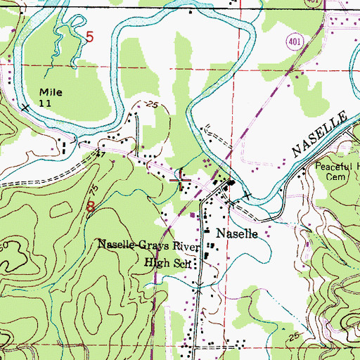 Topographic Map of Naselle Timberland Library, WA