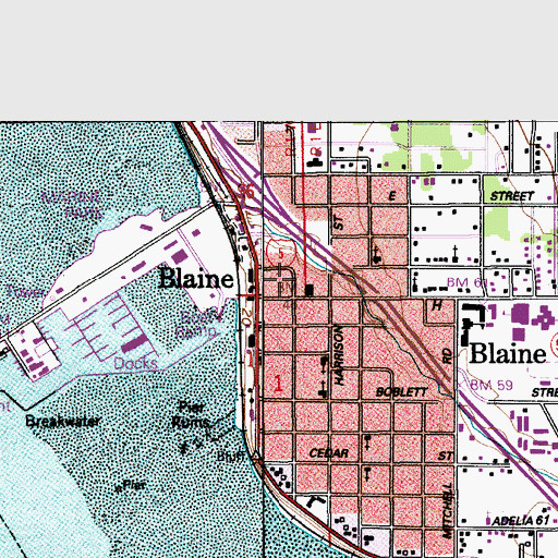 Topographic Map of Blaine Library, WA