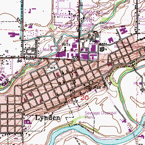 Topographic Map of Lynden Library, WA