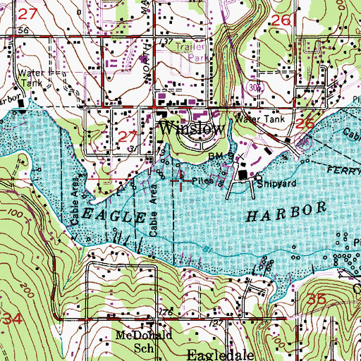 Topographic Map of Queen City Yacht Club Outstation, WA