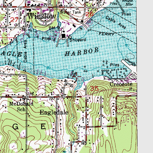 Topographic Map of Bainbridge Marina, WA