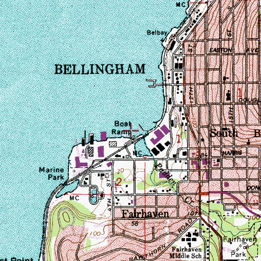 Topographic Map of Padden Creek Marine, WA