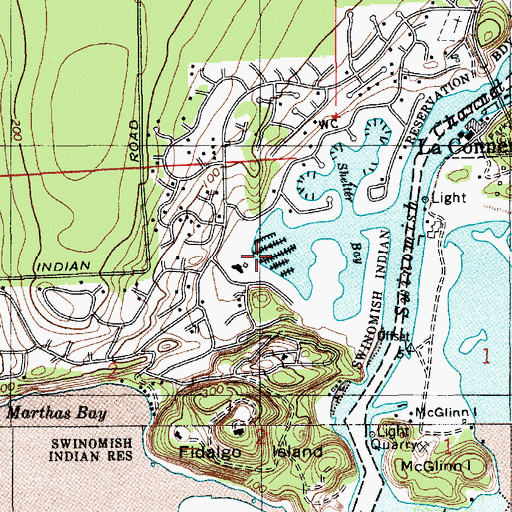 Topographic Map of Shelter Bay Marina, WA