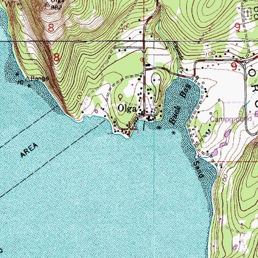 Topographic Map of Olga Marina, WA