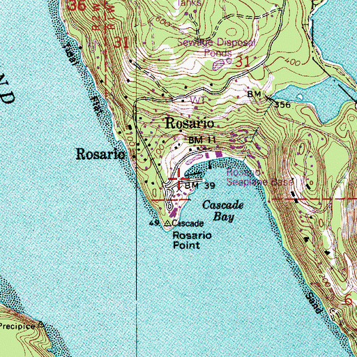 Topographic Map of Rosario Resort Marina, WA