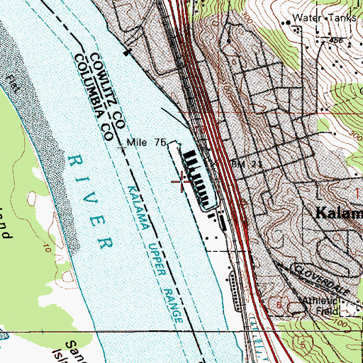 Topographic Map of Port of Kalama Marina, WA