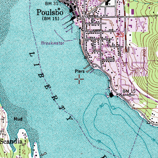 Topographic Map of Poulsbo Yacht Club, WA