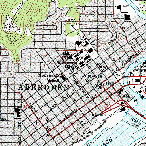 Topographic Map of Aberdeen Museum of History, WA