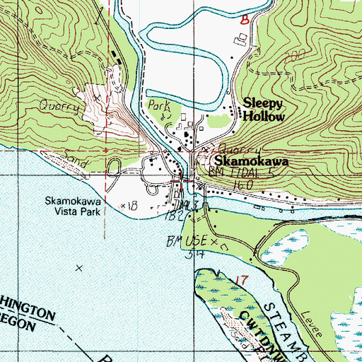 Topographic Map of Redmen Hall and River Life Interpretive Center, WA