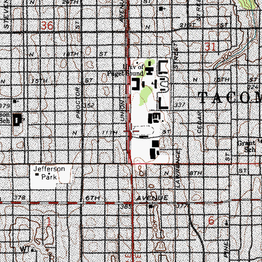 Topographic Map of University of Puget Sound Baker Stadium, WA