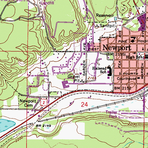 Topographic Map of Pend Oreille County Hall of Justice, WA