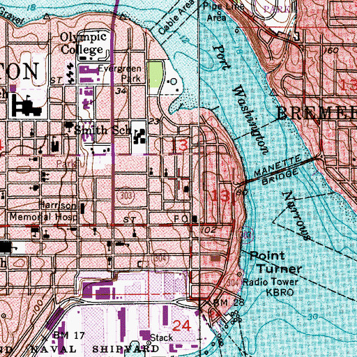 Topographic Map of Bremerton Municipal Court, WA