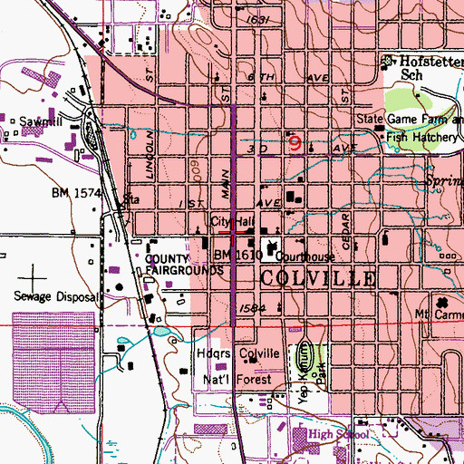 Topographic Map of Colville City Hall, WA