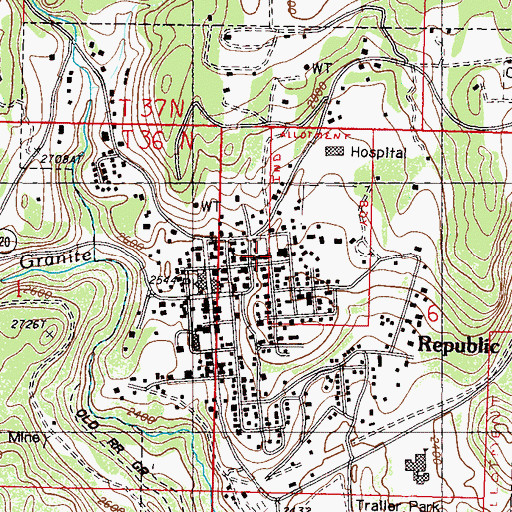 Topographic Map of Ferry County Courthouse, WA