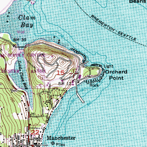 Topographic Map of US Naval Fleet and Industrial Supply Center Puget Sound Manchester, WA