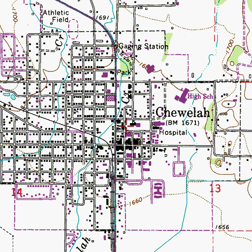 Topographic Map of Chewelah City Hall, WA