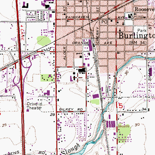 Topographic Map of Burlington City Hall, WA