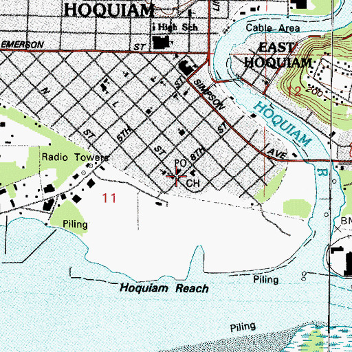 Topographic Map of Hoquiam City Hall, WA