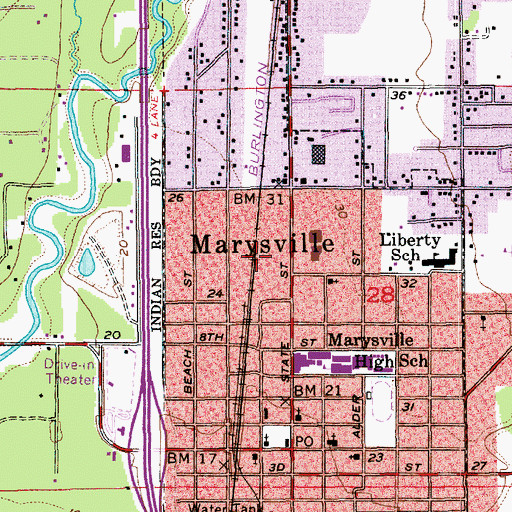 Topographic Map of Marysville City Hall, WA