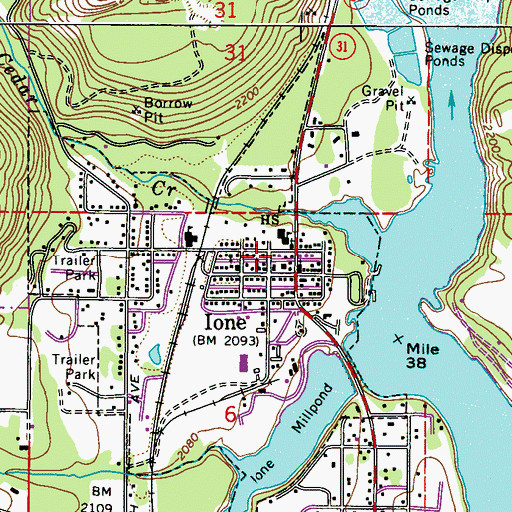 Topographic Map of Ione City Hall, WA