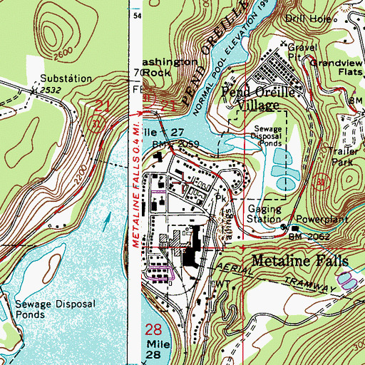 Topographic Map of Metaline Falls City Hall, WA