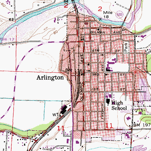 Topographic Map of Arlington City Hall, WA