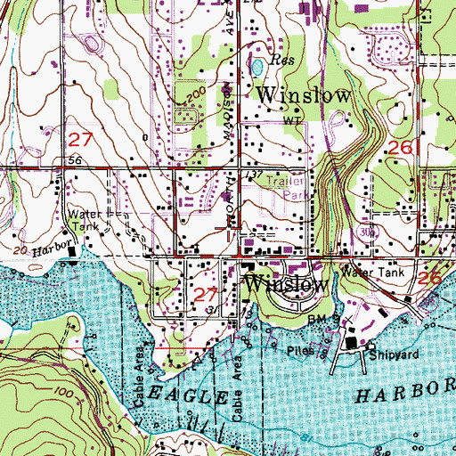 Topographic Map of Bainbridge Island City Hall, WA