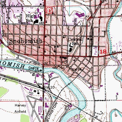 Topographic Map of Snohomish City Hall, WA