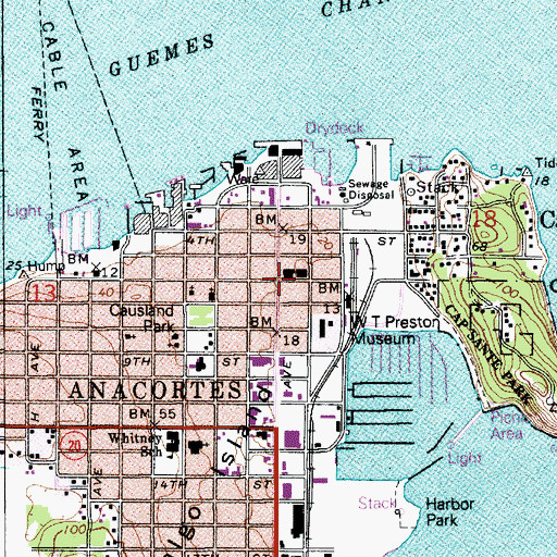 Topographic Map of Anacortes City Hall, WA