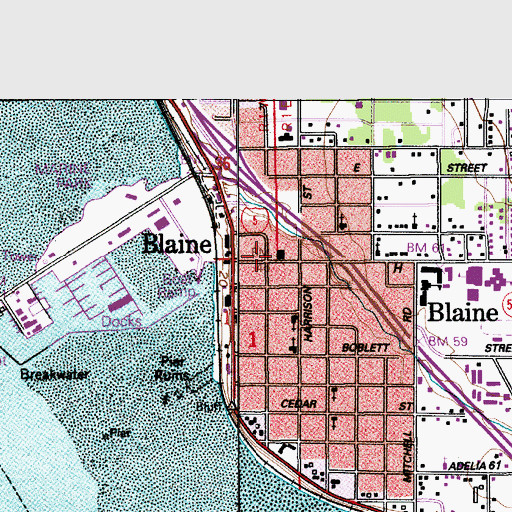 Topographic Map of Blaine City Hall, WA