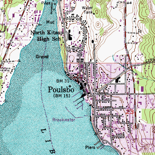 Topographic Map of Poulsbo City Hall, WA