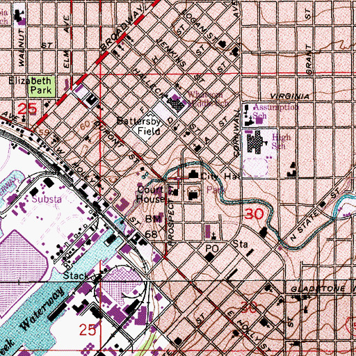 Topographic Map of Bellingham City Hall, WA