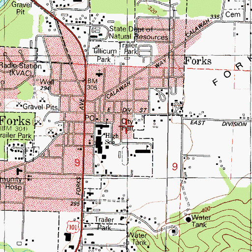 Topographic Map of Forks City Hall, WA
