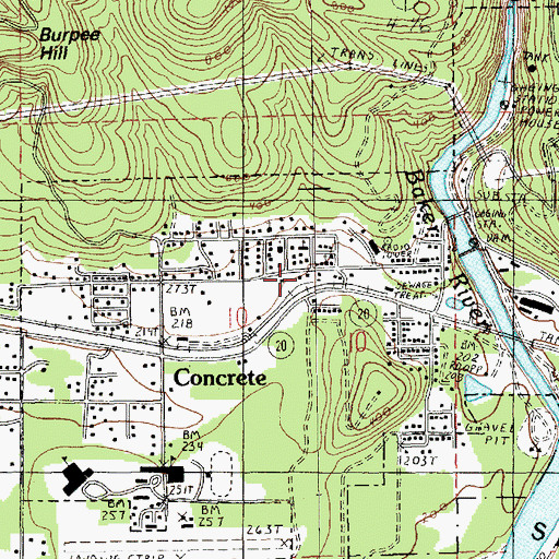 Topographic Map of Concrete Town Hall, WA
