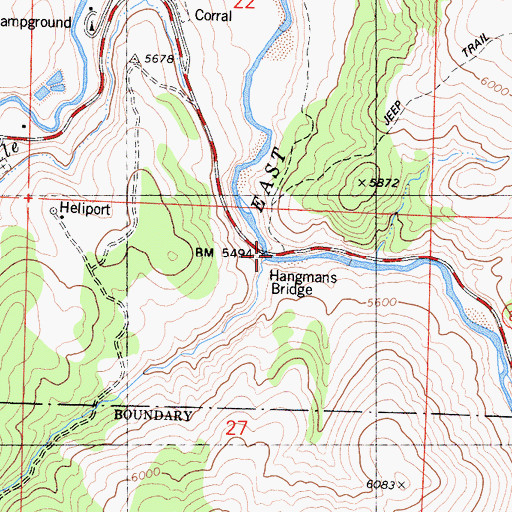Topographic Map of Hangmans Bridge, CA