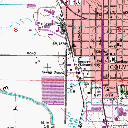 Topographic Map of Colville Sewage Treatment Plant, WA