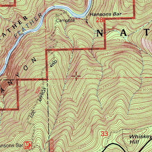 Topographic Map of Hansons Trail, CA