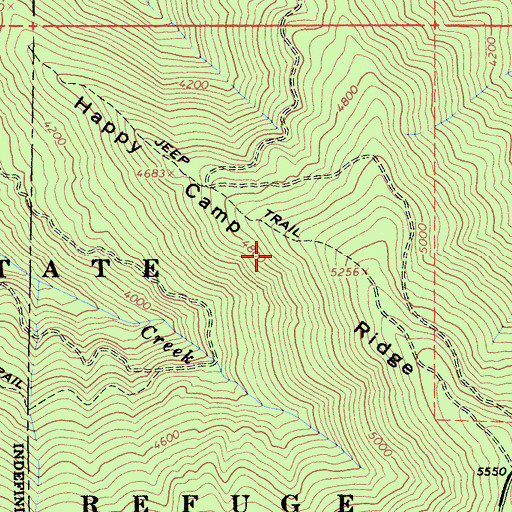 Topographic Map of Happy Camp Ridge, CA