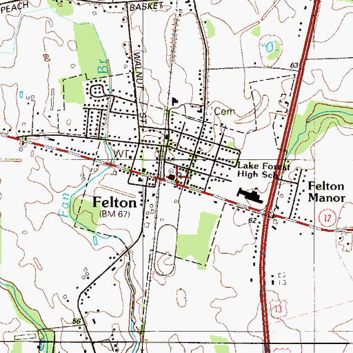 Topographic Map of Felton Community Fire Company, DE