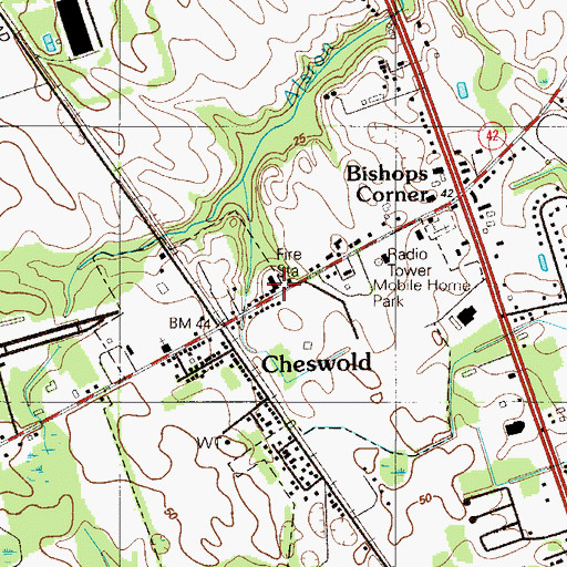 Topographic Map of Cheswold Volunteer Fire Company, DE