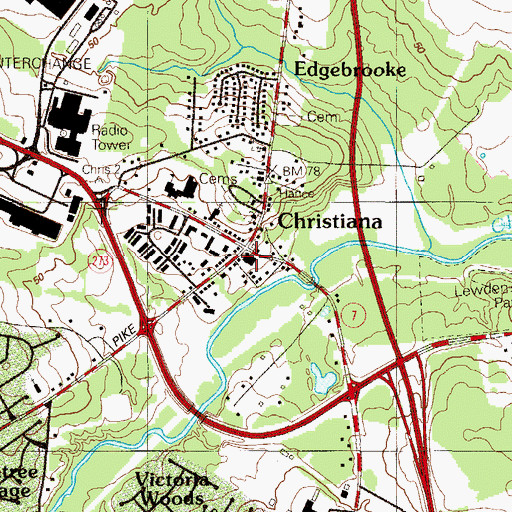 Topographic Map of Christiana Fire Company Station 12, DE