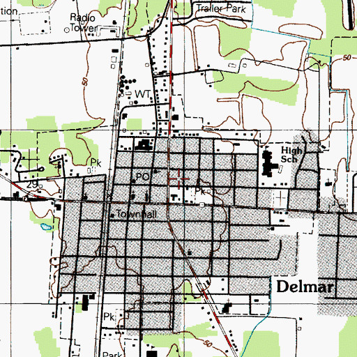 Topographic Map of Delmar Volunteer Fire Department, DE