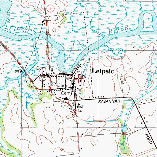 Topographic Map of Leipsic Volunteer Fire Company, DE