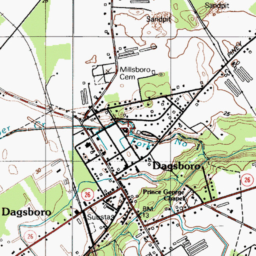 Topographic Map of Dagsboro Volunteer Fire Department, DE