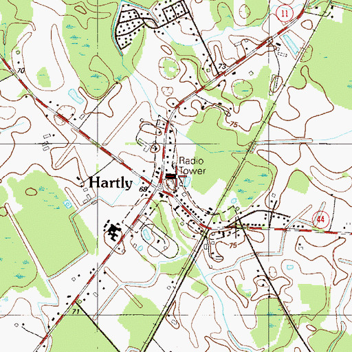 Topographic Map of Hartly Volunteer Fire Company, DE