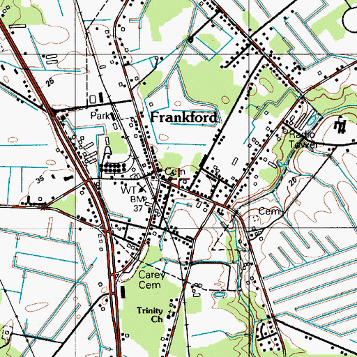 Topographic Map of Frankford Volunteer Fire Company, DE