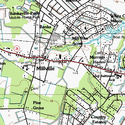 Topographic Map of Millville Volunteer Fire Company, DE