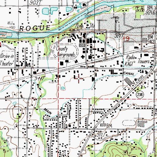 Topographic Map of Asante Three Rivers Medical Center, OR