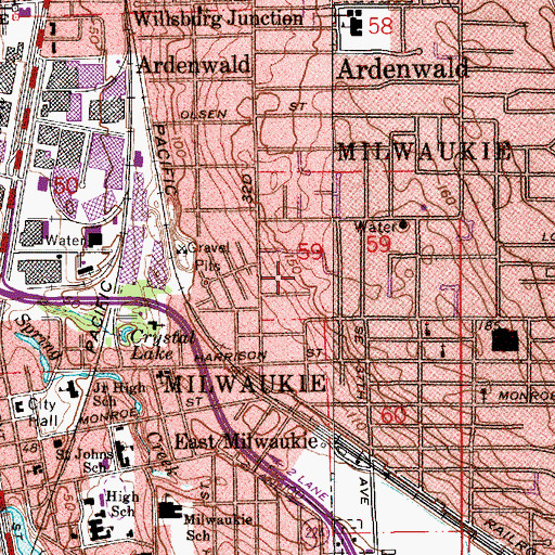 Topographic Map of Providence Milwaukie Hospital, OR